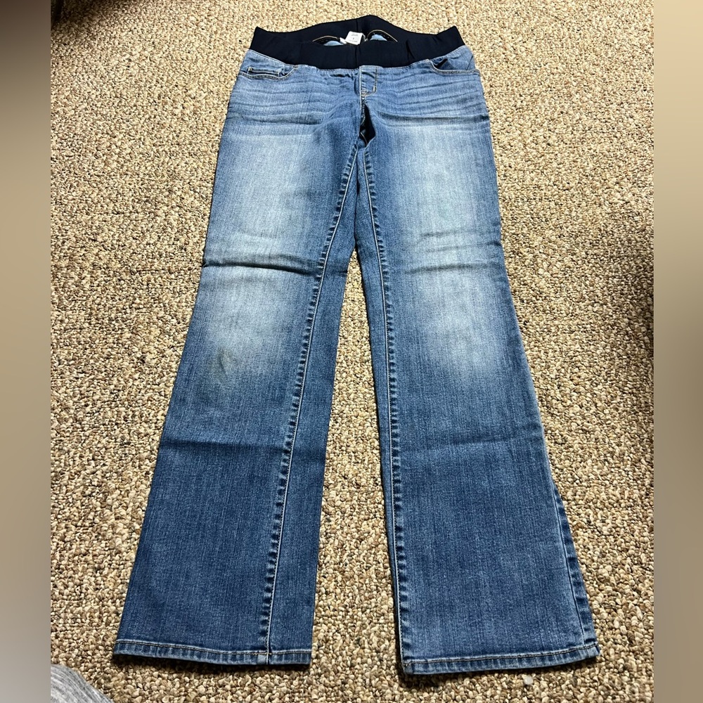 Stretch top, low cut maternity boot cut jeans